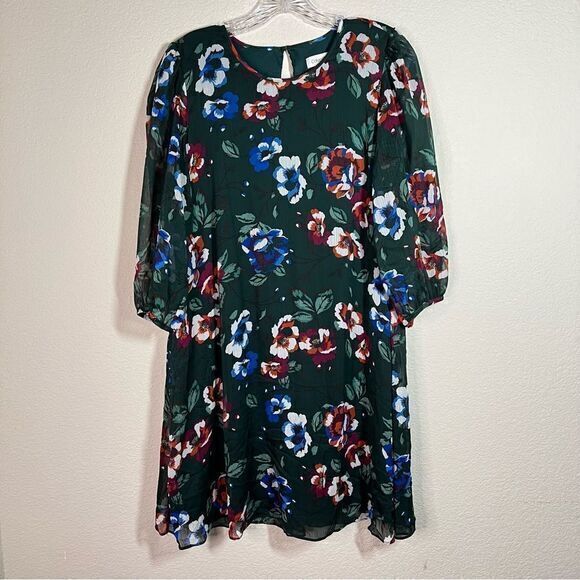 Calvin Klein Army Green Floral Long Sheer Sleeve Mini‎ Dress Womens Size 6 - Picture 1 of 8